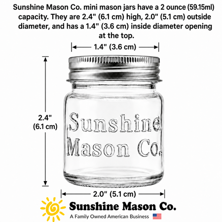 Sunshine Mason Co. Mini Mason Jar Vintage Farmhouse Shot Glasses with Metal Lid 2 Ounces, 12 Pieces