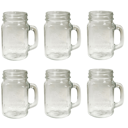 Sunshine Mason Co. Mason Jar Glass Mugs with Handles Pint Size (16 ounce, 473 mL) Regular Mouth 6 Pieces