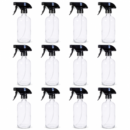 Sunshine Mason Co. Clear Glass Refillable Spray Bottle with Trigger Sprayer 16 oz (500ml) 12 PACK