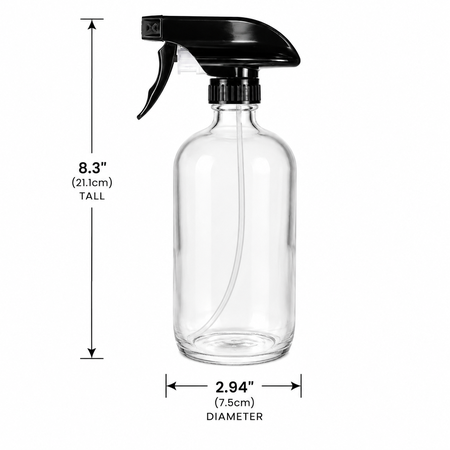 Sunshine Mason Co. Clear Glass Refillable Spray Bottle with Trigger Sprayer 16 oz (500ml) 6 PACK
