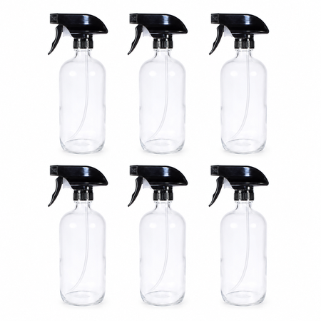 Sunshine Mason Co. Clear Glass Refillable Spray Bottle with Trigger Sprayer 16 oz (500ml) 6 PACK
