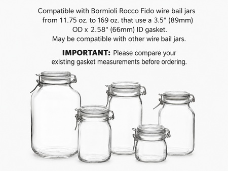 Sunshine Mason Co. Wire Bail Rubber Jar Gaskets 3.5" (90mm) fits Bormioli Fido Jars Made in USA 6 Pieces