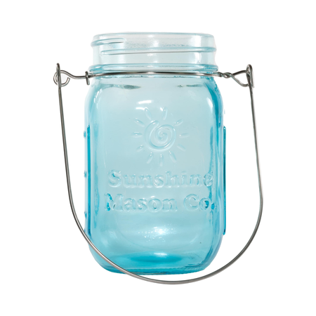 Sunshine Mason Co. Pint Sized Vintage Blue Glass Mason Jars with Hanger Handles Set of 6