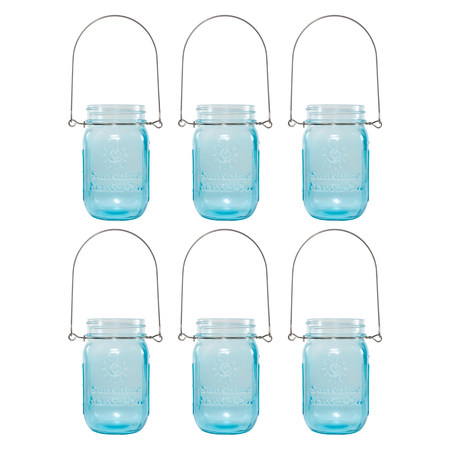 Sunshine Mason Co. Pint Sized Vintage Blue Glass Mason Jars with Hanger Handles Set of 6