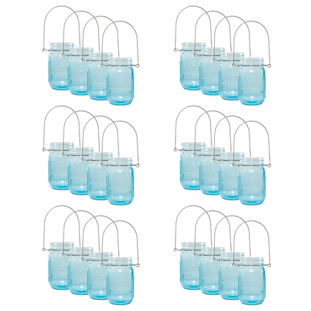 Sunshine Mason Co. Pint Sized Vintage Blue Glass Mason Jars with Hanger Handles Set of 24