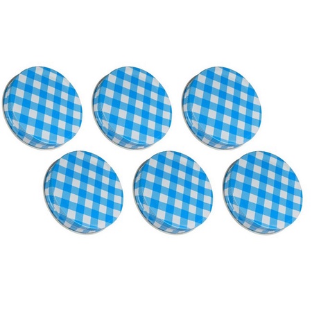 Sunshine Mason Co, One Piece Mason Jar Lids 6 Pieces, Blue Gingham