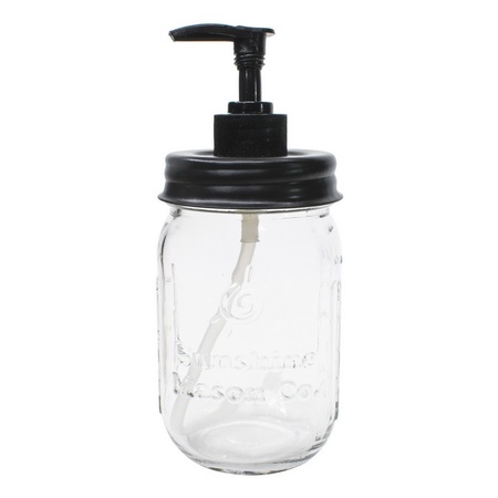 Sunshine Mason Co. Clear Mason Jar with Black Soap Dispenser Lid