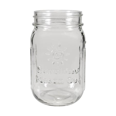Sunshine Mason Co. Glass Mason Jar Set with Silver Lids and Green Stripe Straws, Set of 6