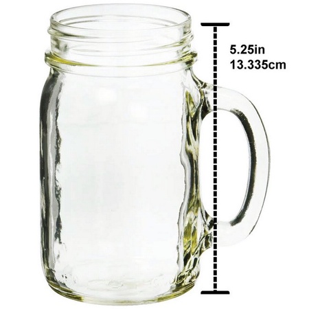 Sunshine Mason Co. Glass Mason Jar Drinking Mug set with handle, Blue Gingham lids and White Straws, Set of 6