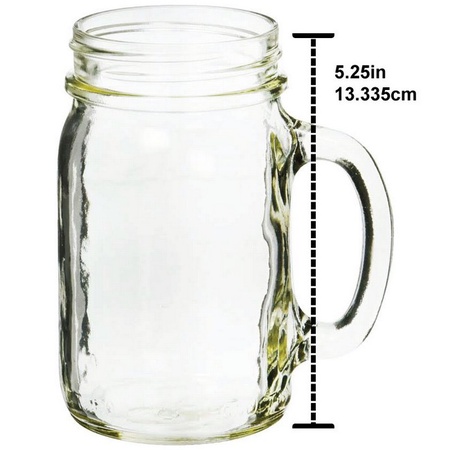 Sunshine Mason Co. Glass Mason Jar Drinking Mug set with handle, Red Gingham lids and Clear Straws, Set of 6