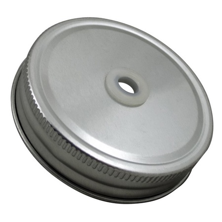 Sunshine Mason Co. Glass Mason Jar Drinking Mug set with handle, Silver lids and Yellow Stripe Straws, Set of 6