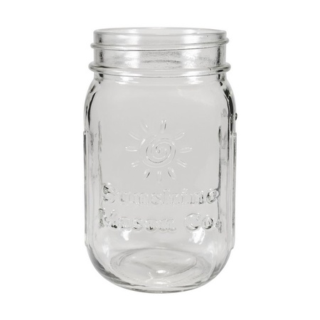 Sunshine Mason Co. Glass Mason Jar set with Blue Gingham lids and White Straws, Set of 6