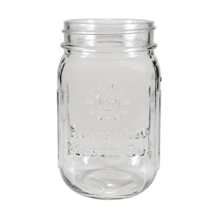 Sunshine Mason Co. Glass Mason Jar set with Blue Gingham lids and Clear Straws, Set of 6
