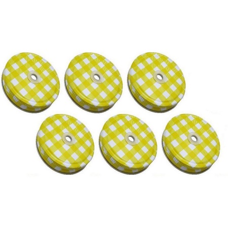 Sunshine Mason Co. Lids with Straw Hole 6 Pieces, Yellow Gingham