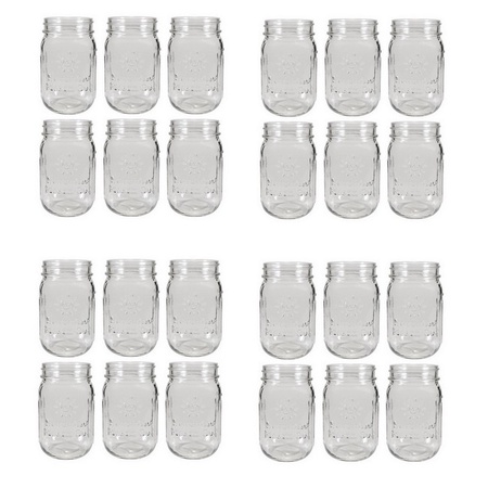 Sunshine Mason Co. Mason Jar Drinking Glass Pint Size (16 ounce, 473 mL) Regular Mouth 24 Pieces