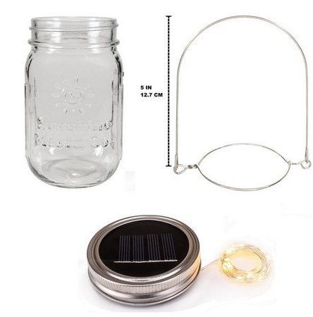 Sunshine Mason Co. Mason Jars with Solar Fairy Firefly String Lights and Hanger Handle Single