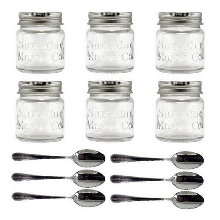 Sunshine Mason Co. Mini Mason Jar Shot Glasses with Metal Lid 2 oz and Dessert Spoons