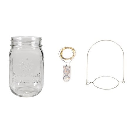 Sunshine Mason Co. Pint Glass Mason Jars with Hangers and LED Fairy Lights Set of 6
