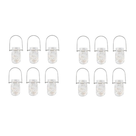 Sunshine Mason Co. Pint Glass Mason Jars with Hangers and LED Fairy Lights Set of 12
