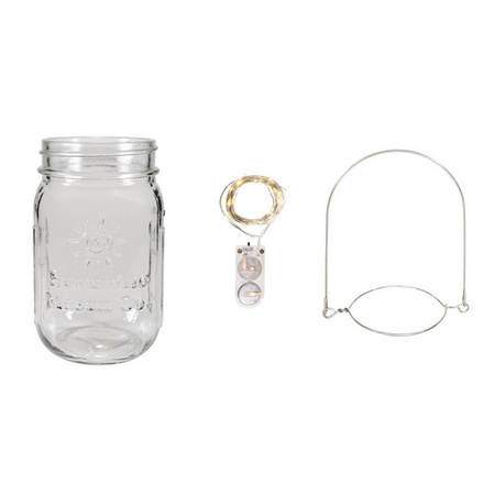 Sunshine Mason Co. Pint Glass Mason Jars with Hangers and LED Fairy Lights Set of 12