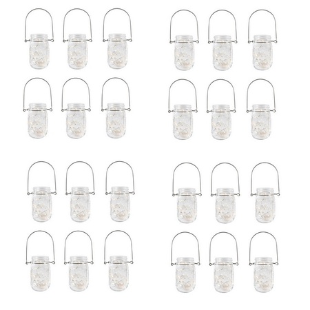 Sunshine Mason Co. Pint Glass Mason Jars with Hangers and LED Fairy Lights Set of 24