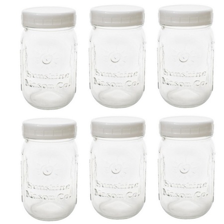 Sunshine Mason Co. Mason Jar Drinking Glass Pint Size (16 ounce, 473 mL)  Regular Mouth 6 Pieces