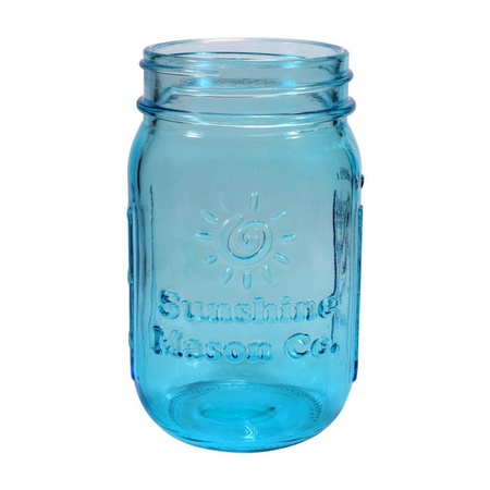 Sunshine Mason Co. Pint Regular Mouth Glass Mason Jars Vintage Blue Color with Silver Lids 6 Pack