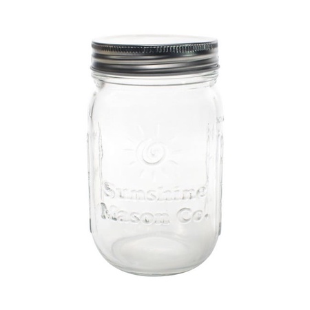 Sunshine Mason Co. Pint Regular Mouth Glass Mason Jars with Silver Storage Lids 6 Pack