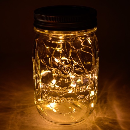 Sunshine Mason Co. Solar Mason Jar Fairy Firefly String Lights Regular Mouth Lid Warm White 20 LED's