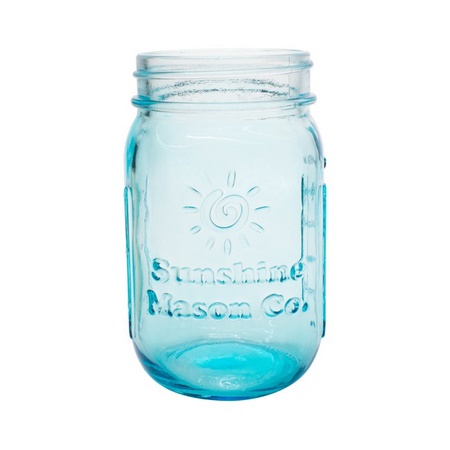 Sunshine Mason Co. Vintage Blue Mason Jar with Black Soap Dispenser Lid