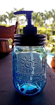 Sunshine Mason Co. Vintage Blue Mason Jar with Black Soap Dispenser Lid