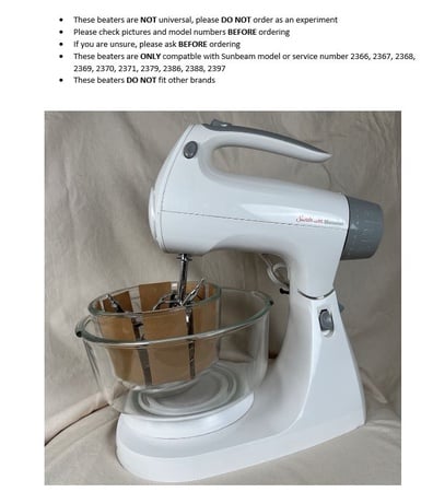 Univen Mixer Beaters Compatible with Sunbeam Mixers 2366 2367 2368 2369 2370 2371 2379 2386 2388 2397
