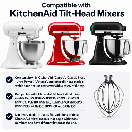 Univen Mixer Wire Whip Compatible with KitchenAid Tilt Head Mixers K45WW K45SS KSM75 KSM90 KSM95 KSM100 KSM103