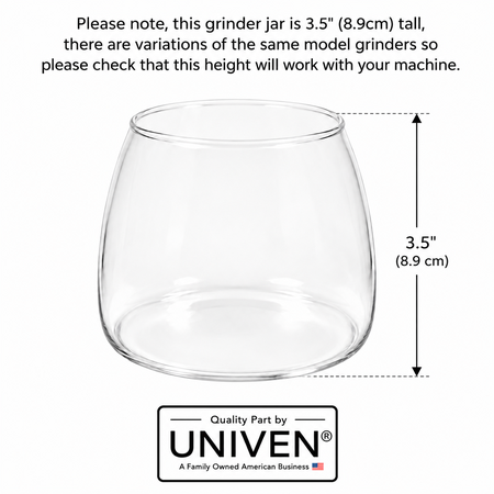Univen 7 oz Coffee Ground Glass Jar Carafe 3.5" (8.9cm) Tall fits KitchenAid Burr Grinder replaces 4176728 KPCGRND