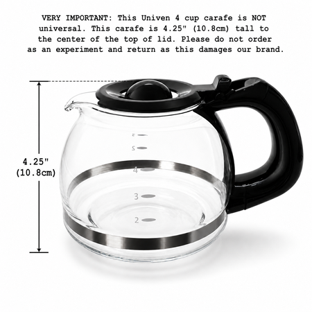 Univen 4 cup Glass Coffeemaker Carafe Compatible with Oster Coffeemaker Model 3301 Mr. Coffee TF4 TF5