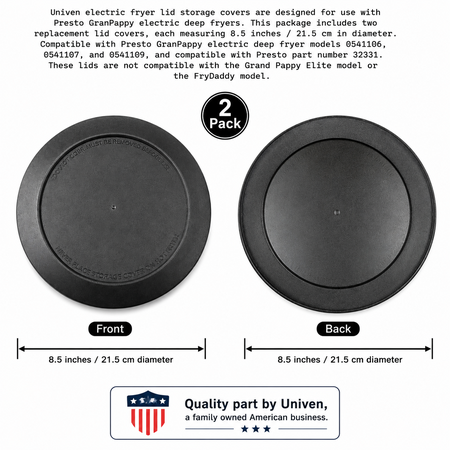 Univen Electric Fryer Lid Cover Compatible with Presto GranPappy Electric Deep Fryer Models 0541106 0541107 0541109
