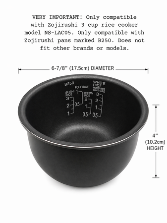 Univen Nonstick Rice Pan Bowl Only Compatible with Zojirushi 3-Cup Rice Cooker B250 NS-LAC05 8-NSL-P220 6-7/8" Diameter