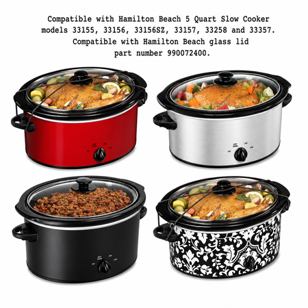 Univen Glass Lid Compatible with Hamilton Beach 5 Quart Slow Cooker models 33155 33258 33156 33357 33156SZ 33355 33157