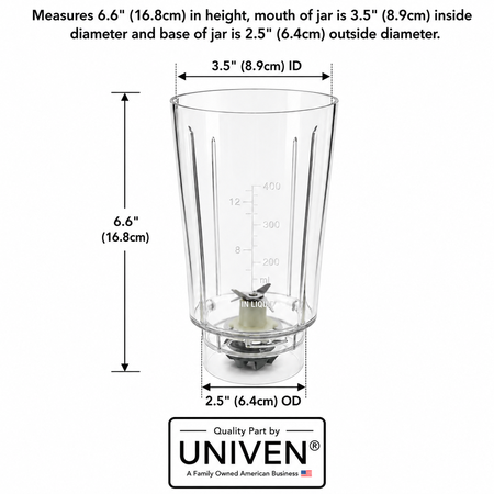 Univen Blender Jar and Blade Compatible with Hamilton Beach Models 51101 51101AG 51101B 51101BG 51101R 51101RG 51102