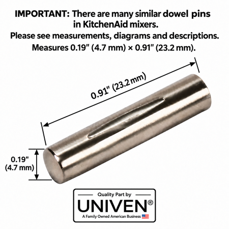 Univen Grooved Dowel Pin fits KitchenAid Mixers W10234531 2 Pack