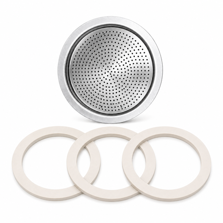 Univen 2.25" (57mm) Espresso Filter and Gasket Seals Compatible with Bialetti 3 Cup Aluminum Espresso Makers