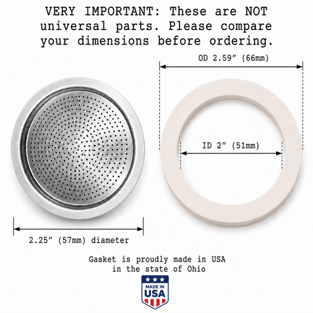 Univen 2.25" (57mm) Espresso Filter and Gasket Seals Compatible with Bialetti 3 Cup Aluminum Espresso Makers