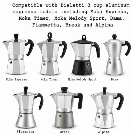 Univen 2.25" (57mm) Espresso Filter and Gasket Seals Compatible with Bialetti 3 Cup Aluminum Espresso Makers