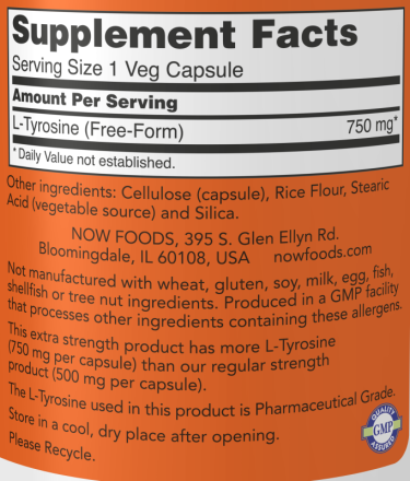 Now Foods L-Tyrosine 750 Mg  - 90 Capsules