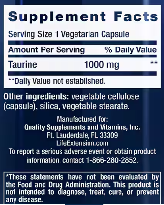 Life Extension Taurine 1000 Mg - 90 Capsules
