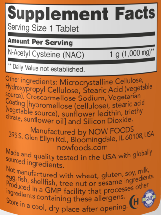 Now Foods NAC N-Acetyl-L-Cysteine 1000 Mg - 120 Tablets (2 x 60 Tablet Bottles) TWINPACK