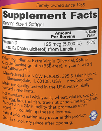 Now Foods Vitamin D-3 5000 IU - 120 Softgels