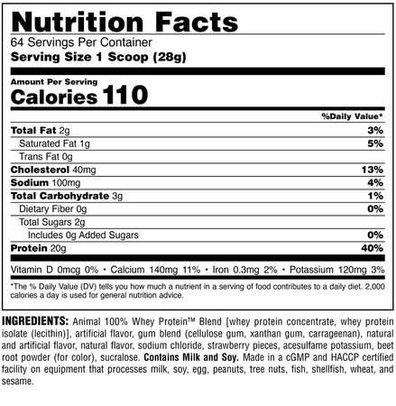 Animal 100% Whey Protein Strawberry - 4 Lb