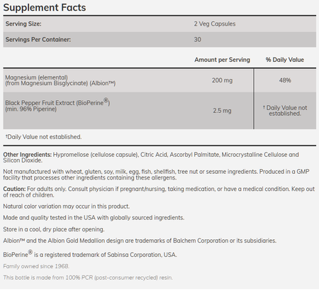 Now Foods Magnesium Glycinate with BioPerine - 60 Capsules