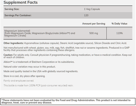 Now Foods Magnesium 500 Mg - 120 Veg Capsules